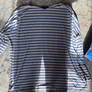 HATCH Blue and Gray Striped Long Sleeve Top